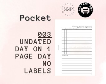 May include: A black and white printable planner page with the text "003 UNDATED DAY ON 1 PAGE DAY NO LABELS" and the heading "ABC Prioritized Task List" and "Daily Notes".