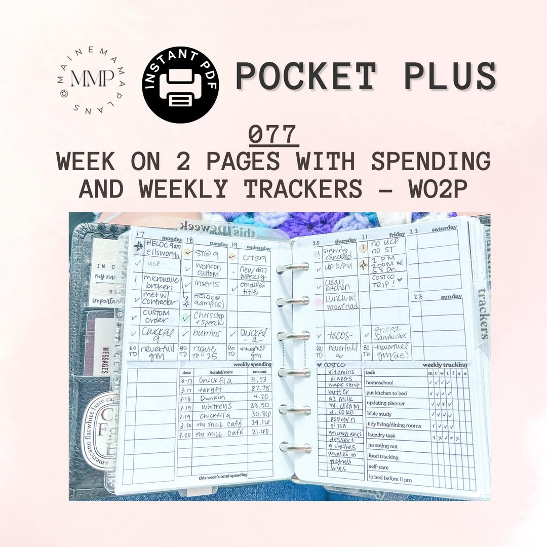 077 - Pocket PLUS: Week on 2 Pages Undated Inserts Instant PDF ...