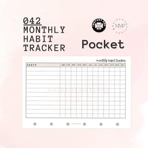 May include: A printable monthly habit tracker with a simple design. The tracker has a column for each month of the year and rows for different habits. The text "monthly habit tracker" is at the top of the page.