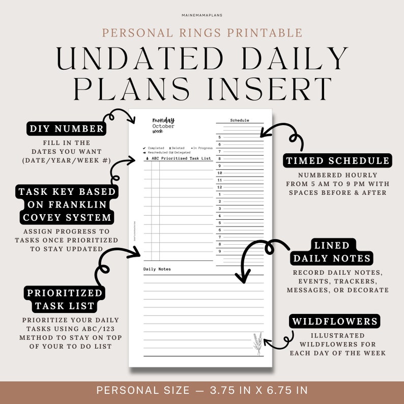 Personal Ring UNDATED Daily Insert Printable Day on 1 page DO1P Planner Insert Printable Personal Planner Inserts Pdf Download for Planners image 4