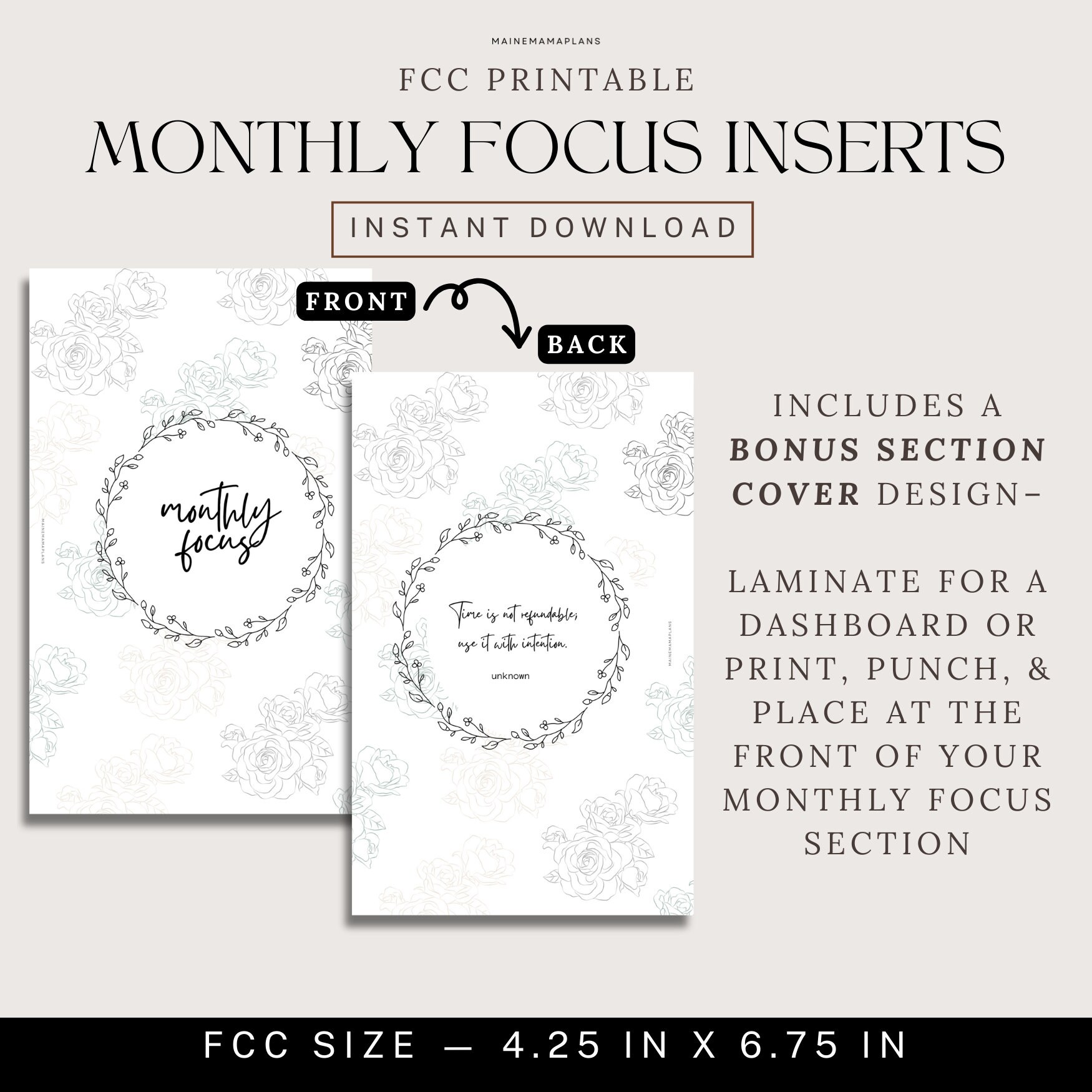 V1: Monthly Focus Insert FCC Printable Monthly Goals Tracker in ...