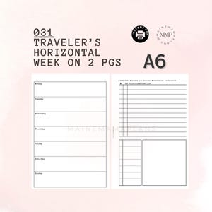 031 - A6: Traveler's Horizontal Week on 2 Pages Inserts Printable Download A6 Rings Planner Weekly Printable Week on 2 Pages WO2P Rings
