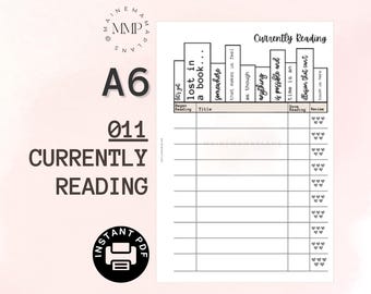 011 - A6: Currently Reading Insert Instant PDF Printable Download Book Reading Tracker Printable List Insert A6 Rings Reading List Kindle