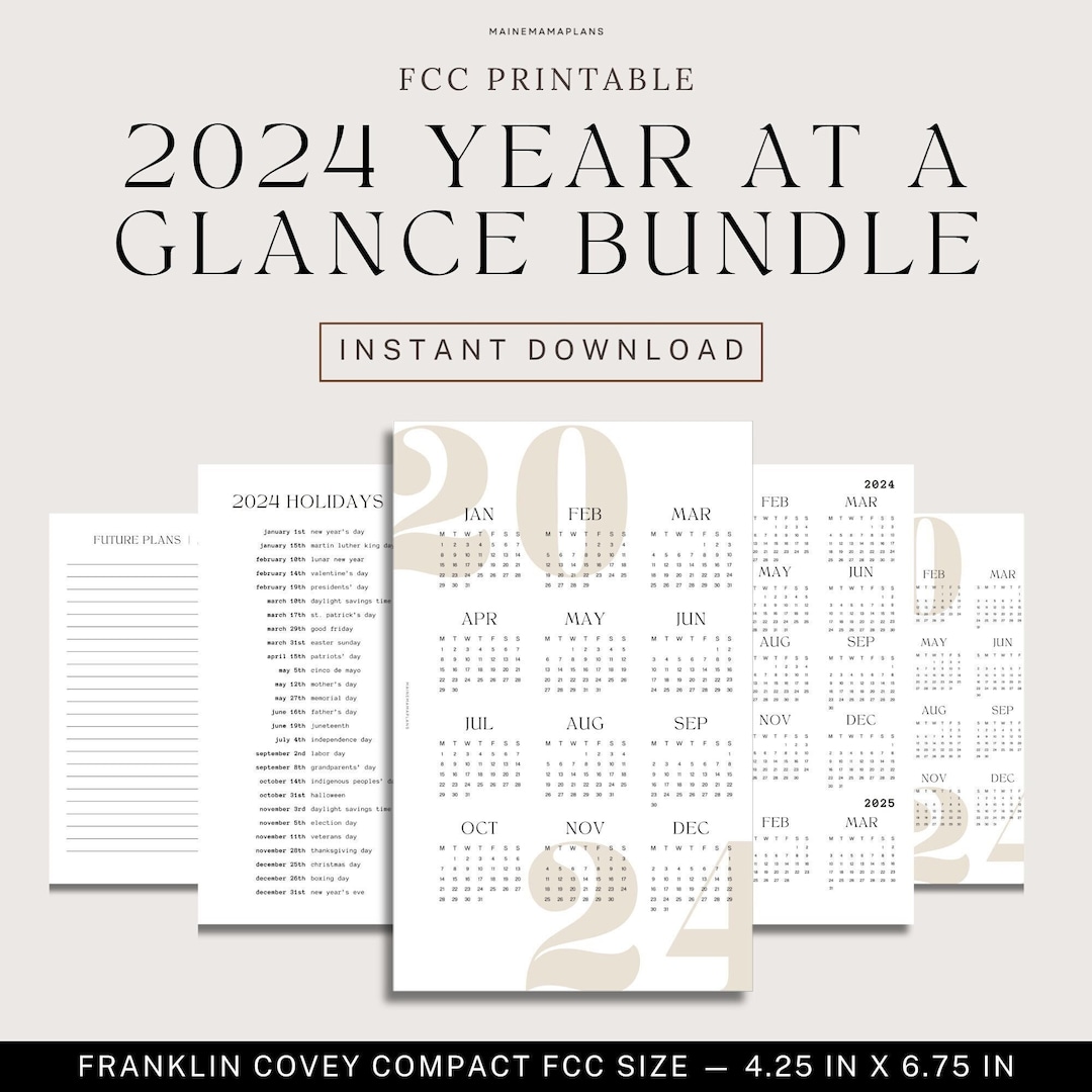 FCC 2025 Yearly Calendar BUNDLE Printable Franklin Covey Compact Rings