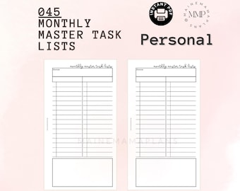 045 - Personal: Monthly Master Task List Insert Instant PDF Printable Download Monthly Printable List Personal Rings Goal Inserts VDS Moterm