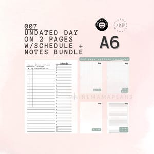 007 - A6: UNDATED Daily on 2 Pages w/Schedule (24 Hour) BUNDLE Printable Download A6 Ring Planner Daily Printable Day on 2 Pages DO2P Notes