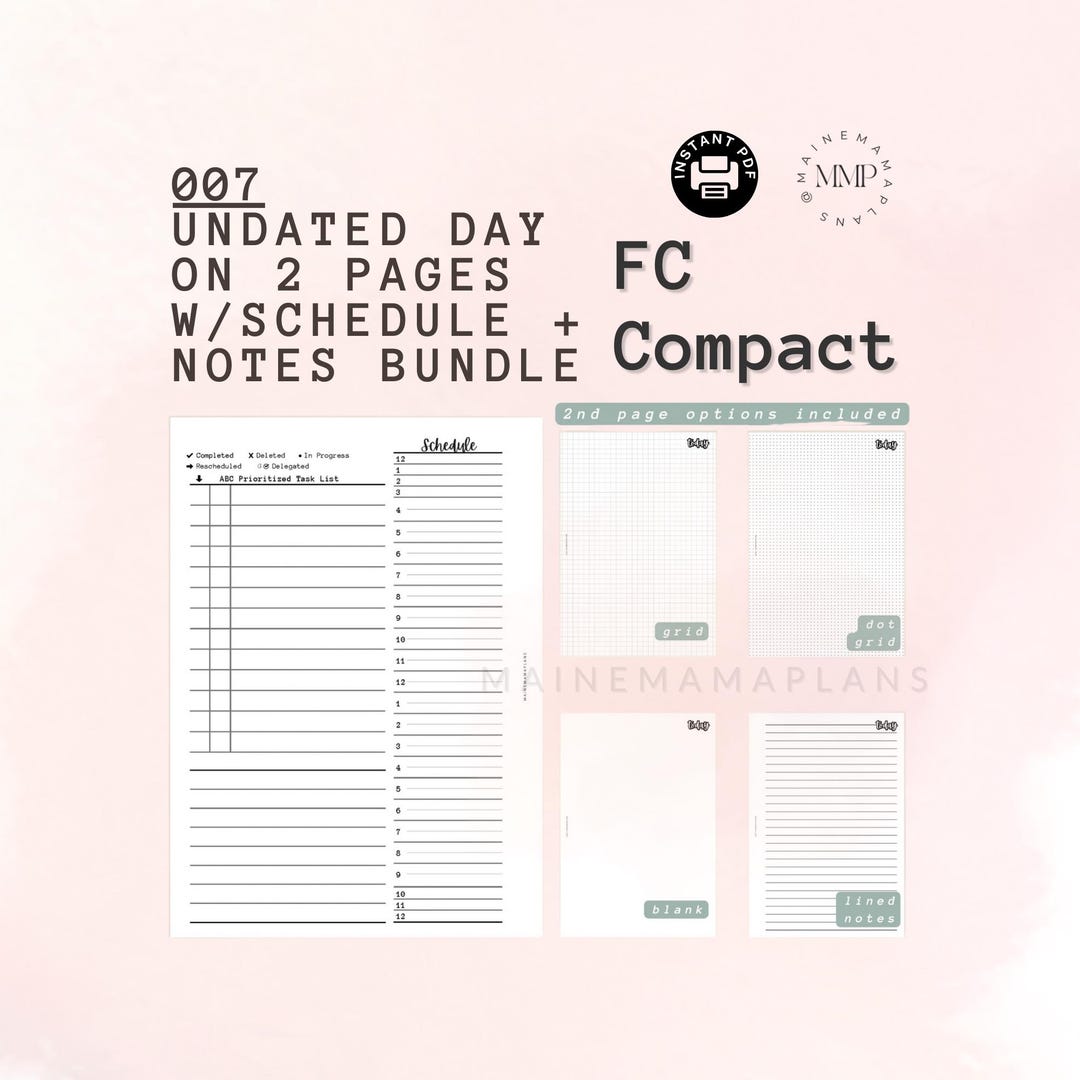 007 - FC Compact: UNDATED Daily on 2 Pages W/schedule (24 Hour) Bundle ...