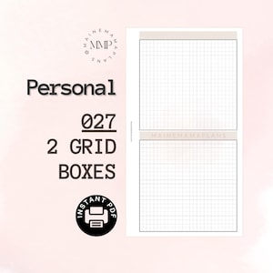 May include: Printable planner page with the text "Personal 027 2 GRID BOXES" and a grid layout. The page is designed for use with a personal planner.