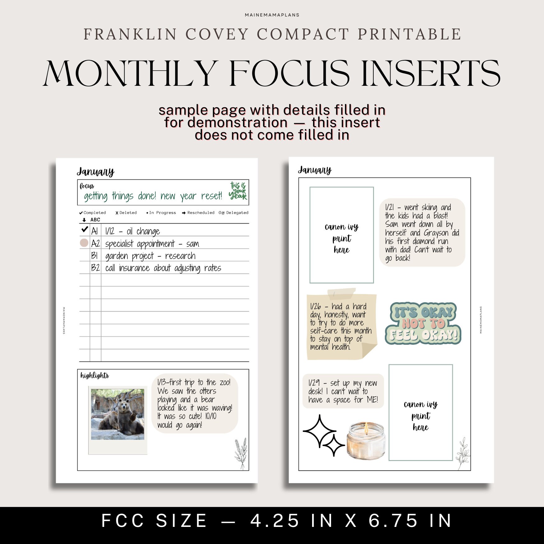 V1: Monthly Focus Insert FCC Printable Monthly Goals Tracker in ...