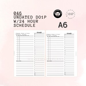046 - A6: UNDATED Day on 1 Page w/24 Hour Schedule Printable Download A6 Ring Planner Daily Printable Day on 1 Page DO1P
