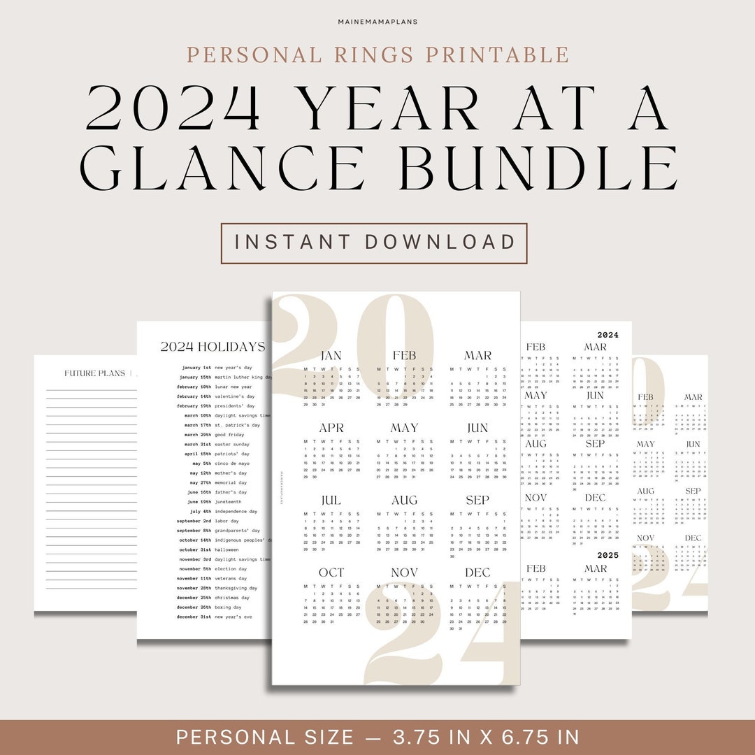 PRINTABLE 2024 Calendar Bundle for Personal Size Rings Calendar ...