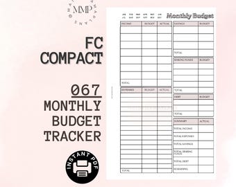 067 - FC Compact: Monthly Budget Insert Instant PDF Printable Download Finance Printable Franklin Covey Compact Monthly Budget Expenses FCC