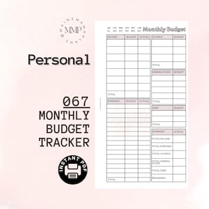 067 - Personal: Monthly Budget Insert Instant PDF Printable Download Finance Printable Personal Monthly Budget Overview Expenses Tracker