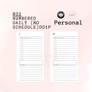032 - Personal: Numbered Daily (NO Schedule) Printable Instant Download Personal Ring Planner Daily Printable Day on 1 Pg DO1P Personal Ring