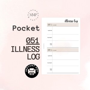 Puede incluir: Un registro de enfermedades imprimible con dos secciones para registrar los detalles de la enfermedad. Cada sección incluye campos para el nombre de la enfermedad, la fecha de inicio, los síntomas, el tratamiento y la información adicional.