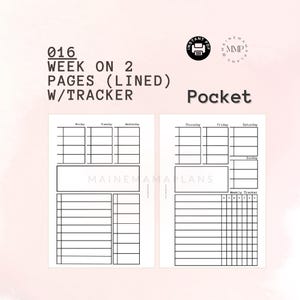 016 - Pocket: Week on 2 Pages (Lined) with Weekly Tracker Printable Download Pocket Rings Planner Weekly Printable Week on 2 Pages WO2P