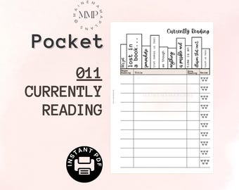 011 - ポケット: 現在読んでいるもの インスタントPDFを挿入 印刷可能なライブラリ 読書トラッカー 印刷可能なリスト リングを挿入 チェックアウト ライブラリ リスト