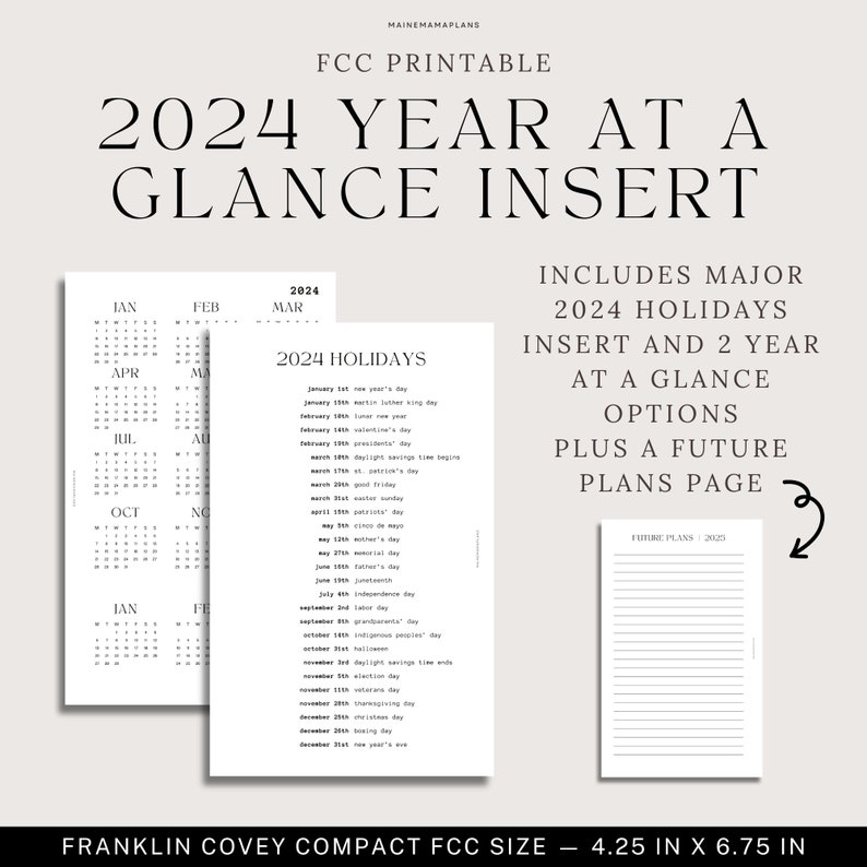 FCC 2024 Yearly Calendar BUNDLE Printable Franklin Covey Compact Rings