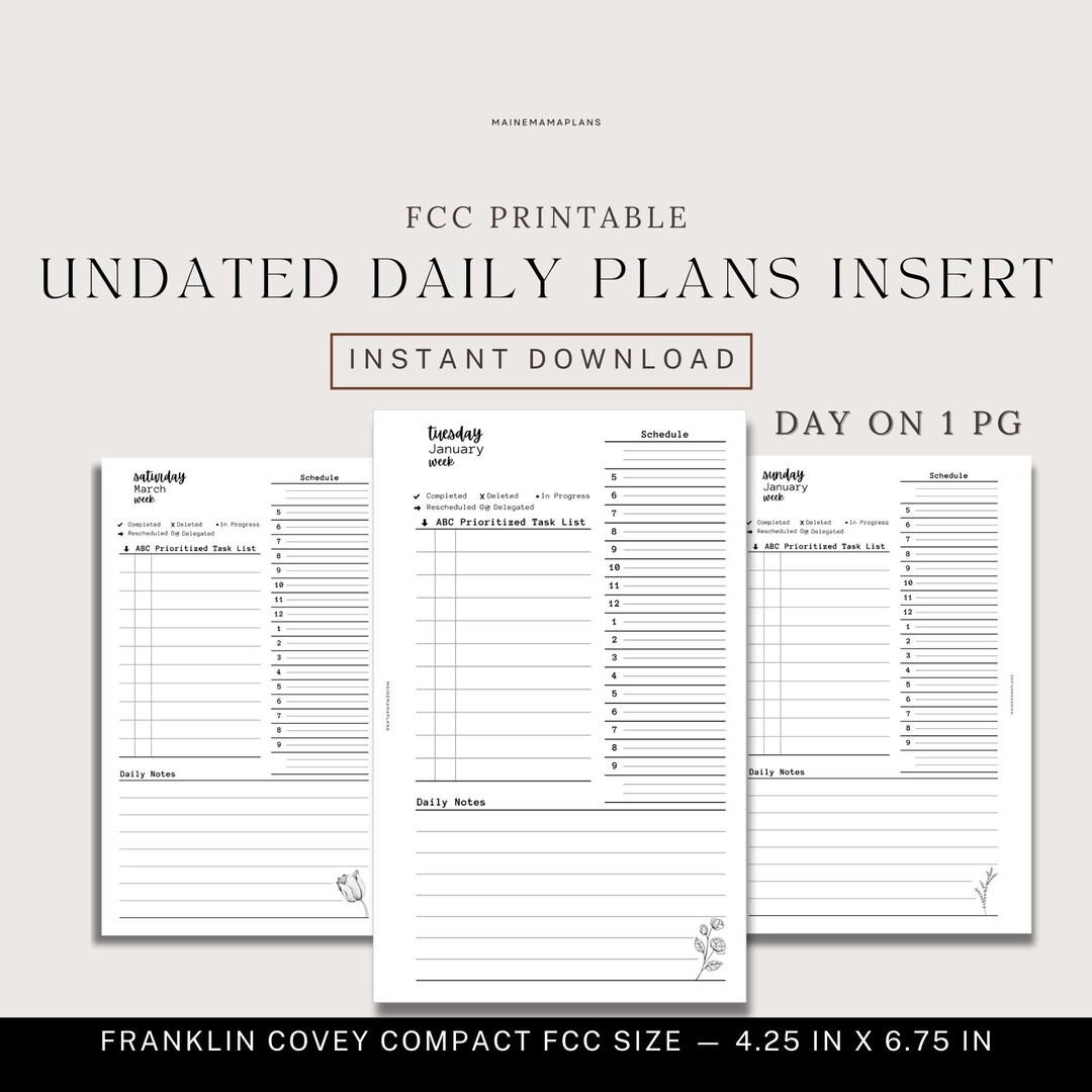 Undated Daily Insert Franklin Covey Compact FCC Rings Printable FCC ...