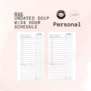 046 - Personal: UNDATED Day on 1 Page w/24 Hour Schedule Printable Download Personal Ring Planner Daily Printable Day on 1 Page DO1P