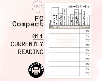 011 - FC Compact: Currently Reading Insert Instant PDF Printable Planner Reading Tracker Printable List Insert Rings FCC Book Reading List