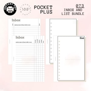073 - Pocket PLUS: Inbox and Lists Inserts Bundle Instant PDF Printable Download GTD Inbox Checklist Bundle Printable Pocket + Shopping List