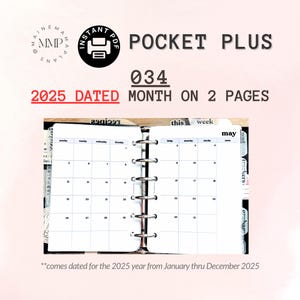 034 - Pocket PLUS: DATIERTER Monat auf 2 Seiten Einfügen Sofort PDF Druckbarer Download Monatliche Einlage Printable Tasche + Monatliche Übersicht Mo2P