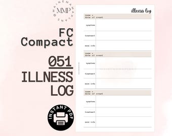 051 - FC Compact: Illness Log Insert Instant PDF Printable Download Doctor Kids Symptoms Sick Printable fcc Rings Medical Info Important
