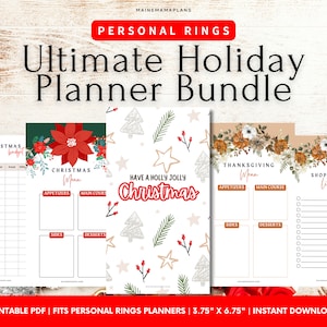 V1: Printable Holiday Planner Bundle for Personal Rings Christmas Thanksgiving Printable Inserts Personal Size Planner Xmas Digital Download