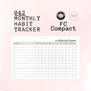 May include: A printable monthly habit tracker with the text "042 MONTHLY HABIT TRACKER" in black. The tracker includes spaces for habits and months, with the words "HABIT" and "monthly habit tracker" visible.