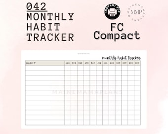 May include: A printable monthly habit tracker with the text "042 MONTHLY HABIT TRACKER" in black. The tracker includes spaces for habits and months, with the words "HABIT" and "monthly habit tracker" visible.