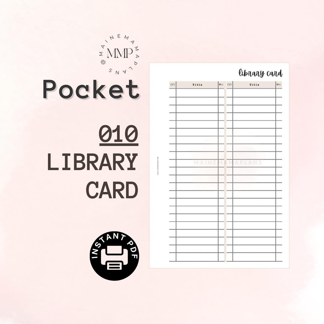 010 - Pocket: Library Card Insert Instant PDF Printable Download ...