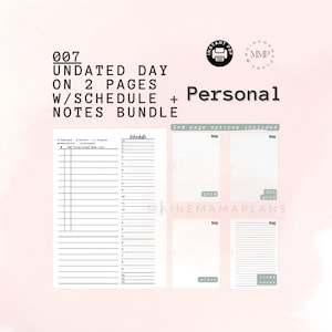 May include: Printable daily planner with a schedule and notes section. The planner is undated and includes options for a second page with a grid, blank, or lined notes.