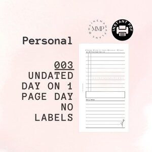 003 - Personal: UNDATED Daily with No Labels (NO Schedule) Printable Download Personal Ring Planner Daily Printable Day on 1 Page DO1P