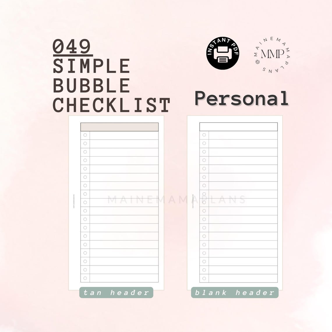 049 - Personal: Simple Bubble Checklist Insert Instant PDF Printable ...