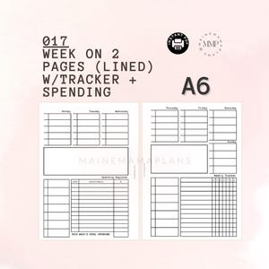 017 - A6: Week on 2 Pages (Lined) with Weekly & Spending Trackers Printable Download A6 Rings Planner Weekly Printable Week on 2 Pages WO2P