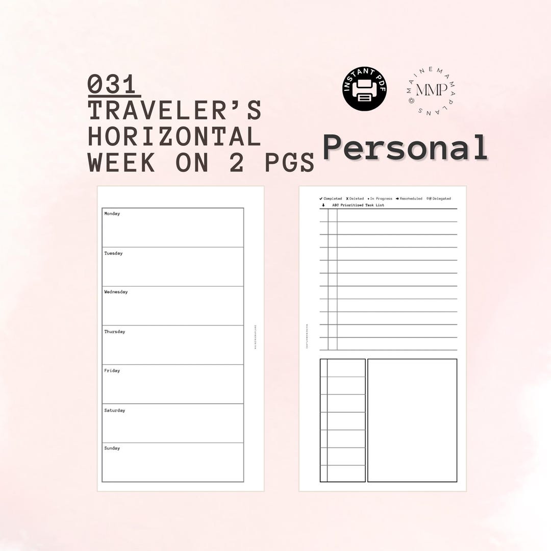 031 - Personal: Traveler's Horizontal Week on 2 Pages Inserts Printable ...