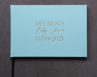 Libro degli ospiti personalizzato per baby shower: design botanico con dettagli in lamina d'oro.