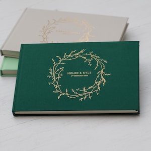 Libro degli ospiti personalizzato per matrimonio con foglia di vite in lamina d'oro - Libro degli ospiti con copertina rigida - Libro degli ospiti personalizzato - Libro dei visitatori personalizzato