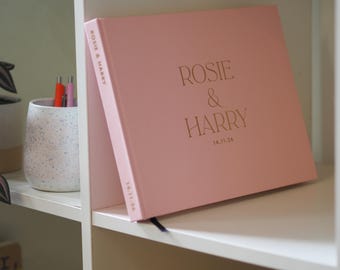 Livro de assinaturas personalizado para casamento, livro de assinaturas sob medida, várias opções de fonte, livro de assinaturas tipográfico com detalhes em folha de ouro
