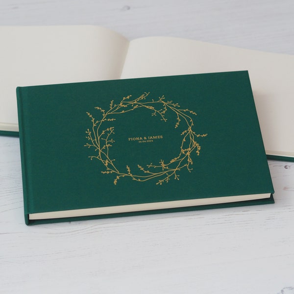 Personalised Vine Leaf Gold Foil Wedding Guest Book - Hardcover Guestbook - Personalised Guestbook - Personalised Visitors Book