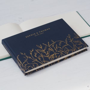 Personalised Growing Leaves Gold Foil Wedding Guest Book Hardcover Guestbook Personalised Guestbook Personalised Visitors Book image 1