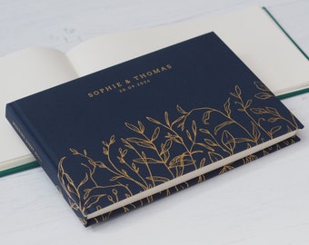 Personalised Growing Leaves Gold Foil Wedding Guest Book - Hardcover Guestbook - Personalised Guestbook - Personalised Visitors Book
