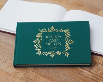 Gepersonaliseerde botanische goudfolie bruiloft gastenboek - hardcover gastenboek - gepersonaliseerd gastenboek - gepersonaliseerd bezoekersboek