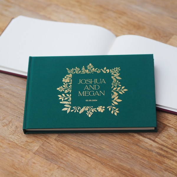 Livre d'or botanique personnalisé pour mariage en feuille d'or - livre d'or à couverture rigide - livre d'or personnalisé - livre de visiteurs personnalisé