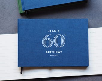 Livro de visitas de aniversário personalizado: capa dura de linho, plano
