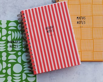 Back To School Stationery - Personalised Notebook - Colourful Bold Graphic Print Notebooks - Wire Bound Notebook - University Stationery