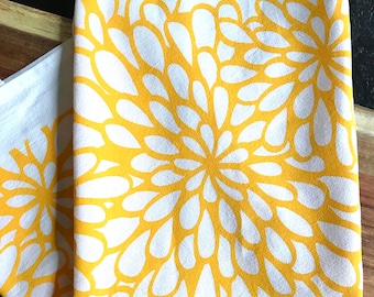 NEW* White with Yellow Ink Hand Printed Tea Towel with Hanging Loop