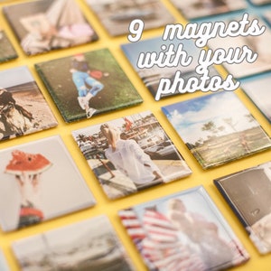 Personalized Gift - 9 Custom Photo Magnets 2x2" | Gift for Couples| Holiday Gift |  Custom Fridge Magnets | Birthday Gift