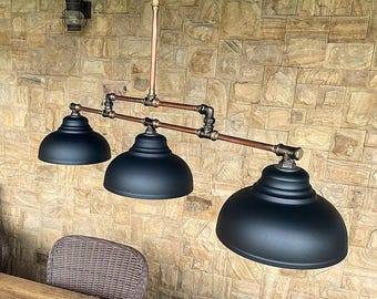 Lámpara de araña rústica de 3 luces con forma de tubo, colgante Edison, iluminación industrial, lámpara de araña estilo granja vintage, luces de techo rústicas